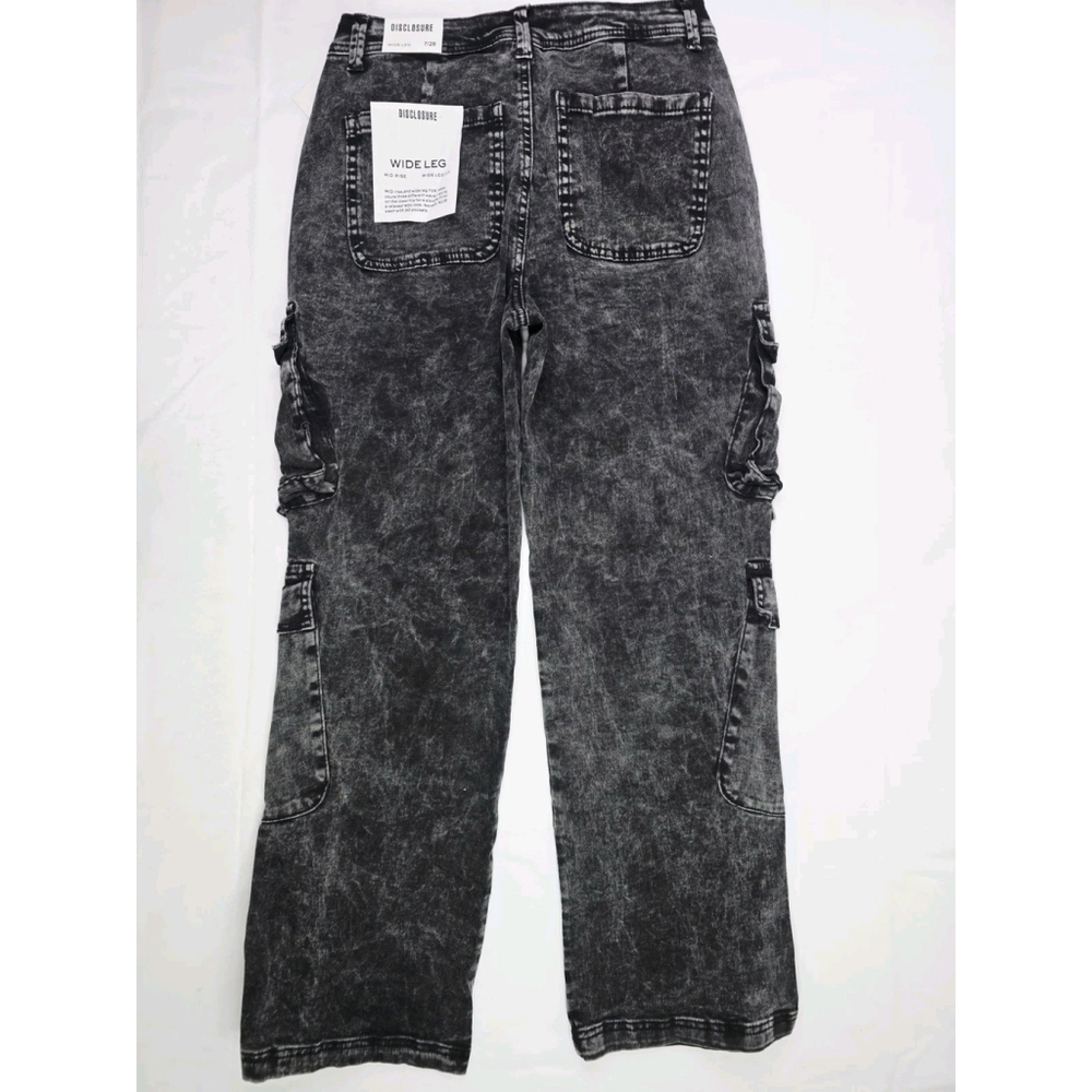 Disclosure Black Acid Wash Denim Cargo Pants Wide Leg Women's Size 7 - Picture 3 of 6